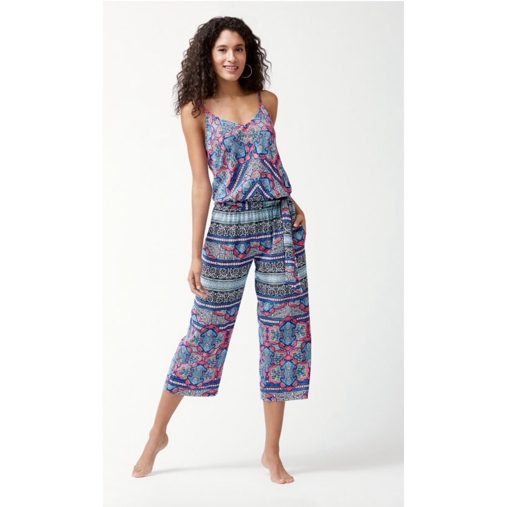TOMMY BAHAMA Riviera Tiles Sz. Med. Cropped Romper Jumpsuit Beach Cruise Party